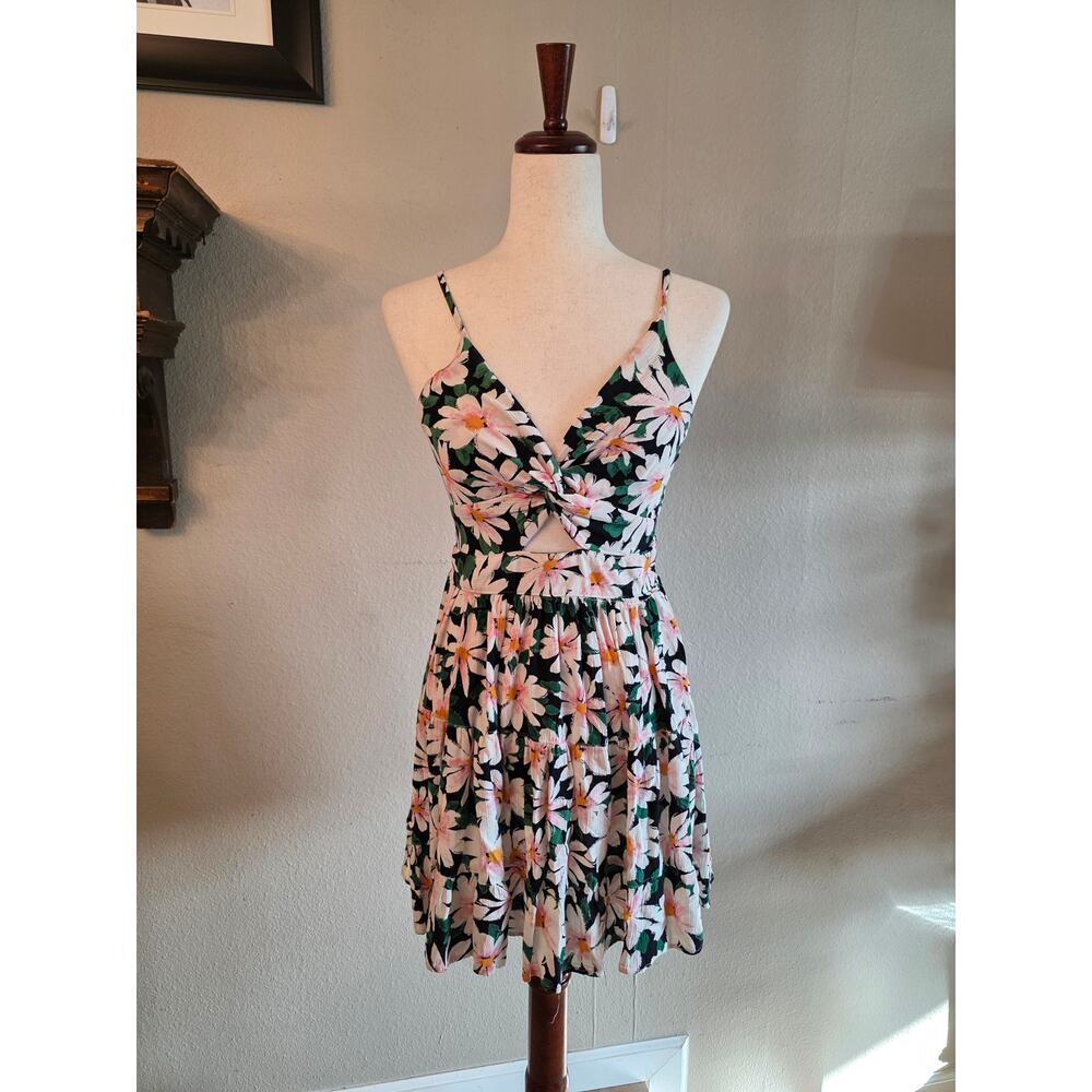 Angie Spaghetti Strap Floral Mini Dress Cutout Front SZ Small Boho Hippie